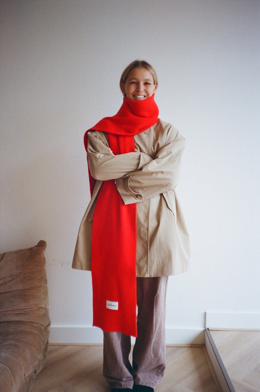 Long Soft Wool Scarf - Red