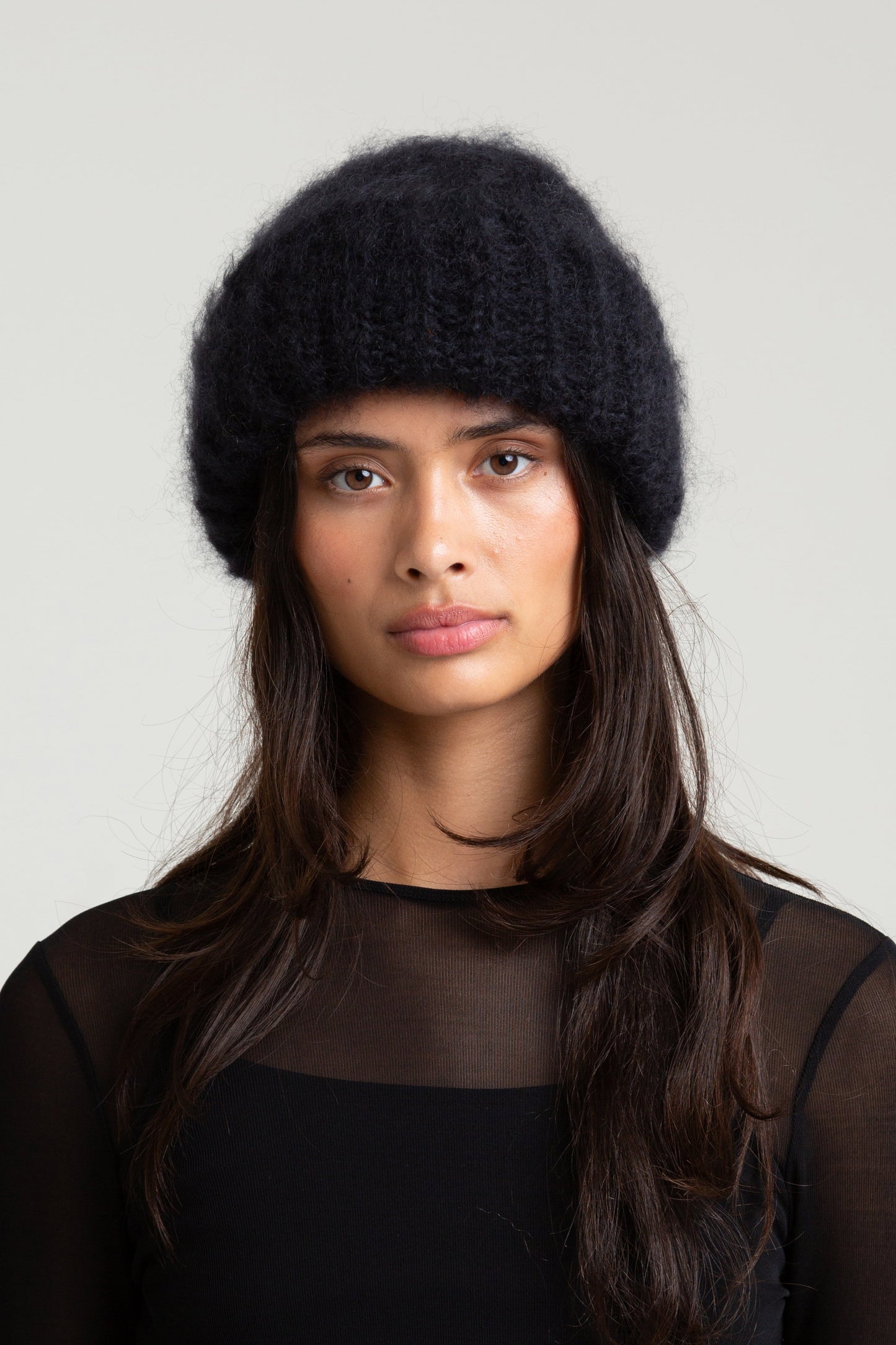 Brushed Mohair-Wool Beanie Hat - Black