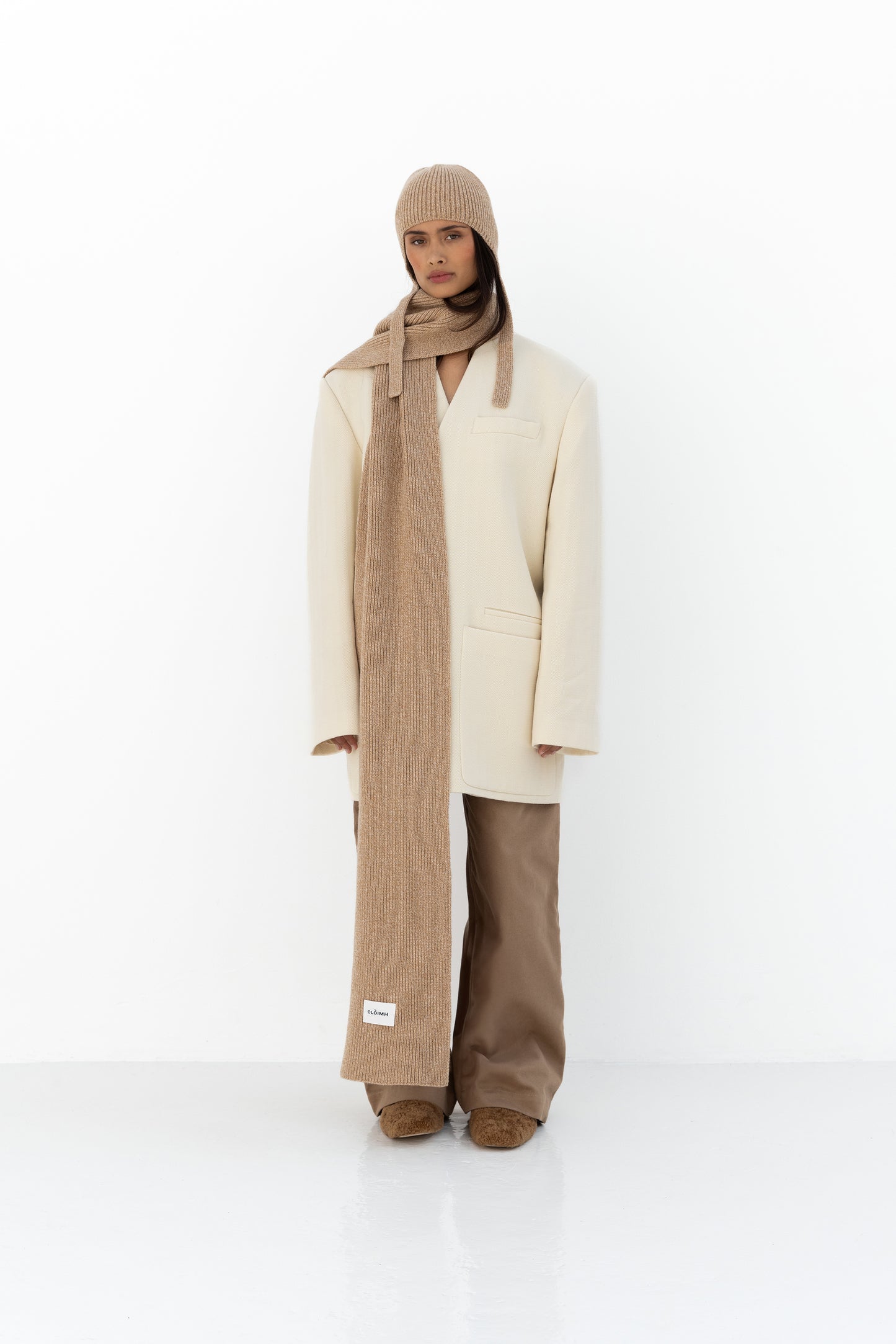 Long Soft Wool Scarf - Sand Marl