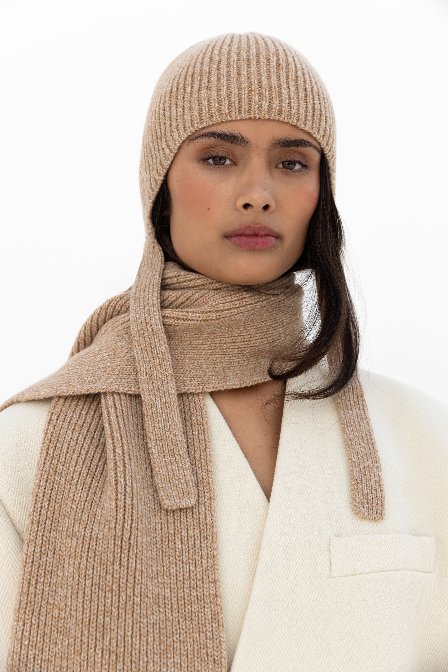 Long Soft Wool Scarf - Sand Marl