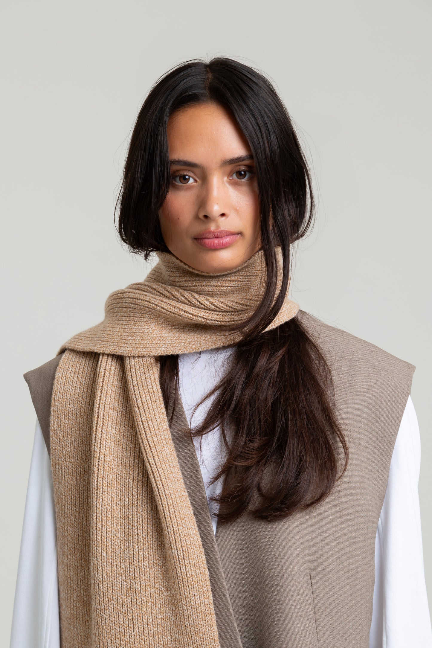 Long Soft Wool Scarf - Sand Marl