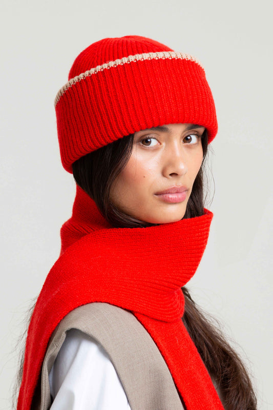 Chunky Soft Wool Beanie Hat - Red