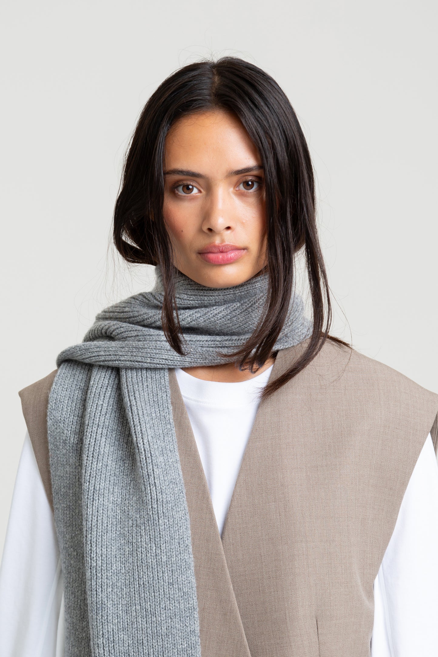 Long Soft Wool Scarf - Grey