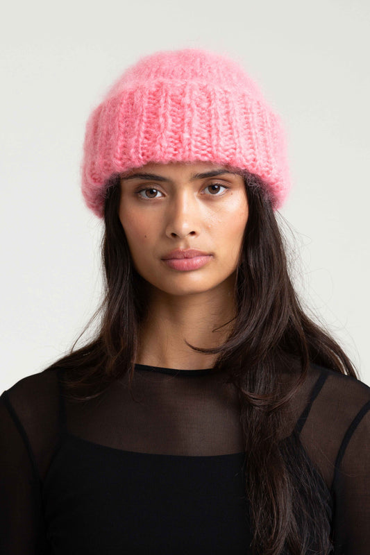 Brushed Mohair-Wool Beanie Hat - Rose