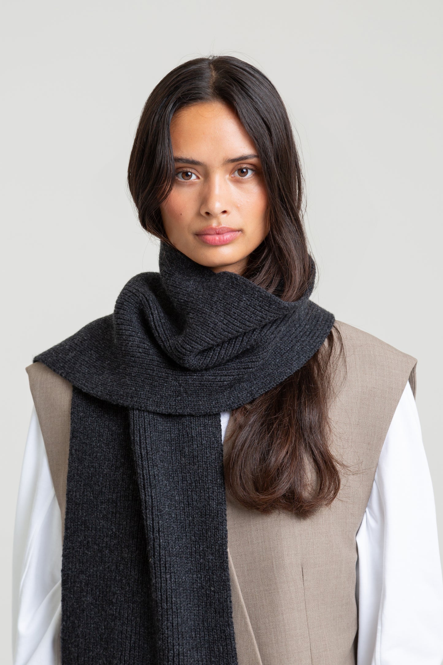 Long Soft Wool Scarf - Charcoal