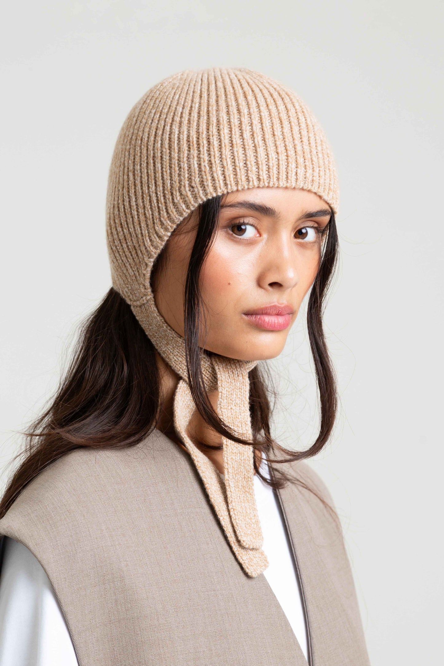 Tied Soft Wool Hood - Sand Marl