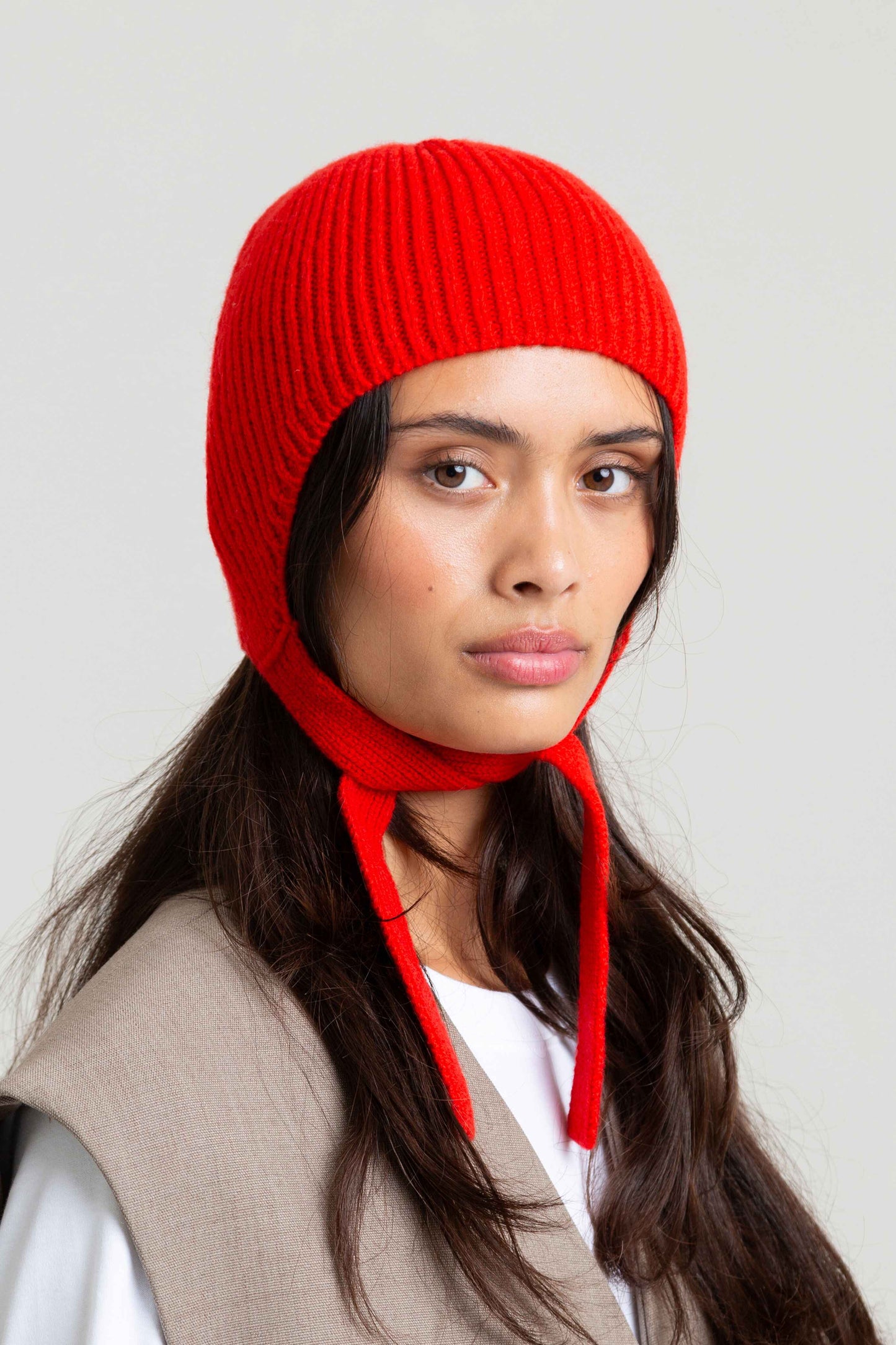 Tied Soft Wool Hood - Red