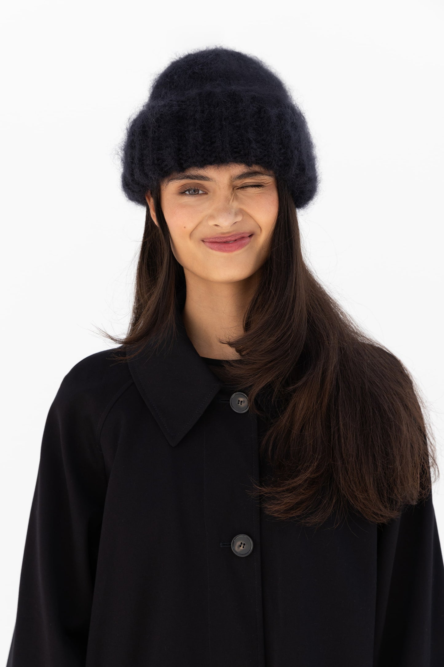 Brushed Mohair-Wool Beanie Hat - Black