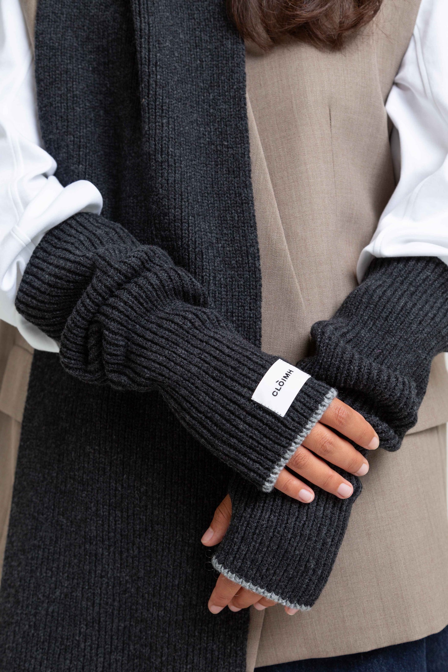 Soft Wool Fingerless Gloves - Charcoal