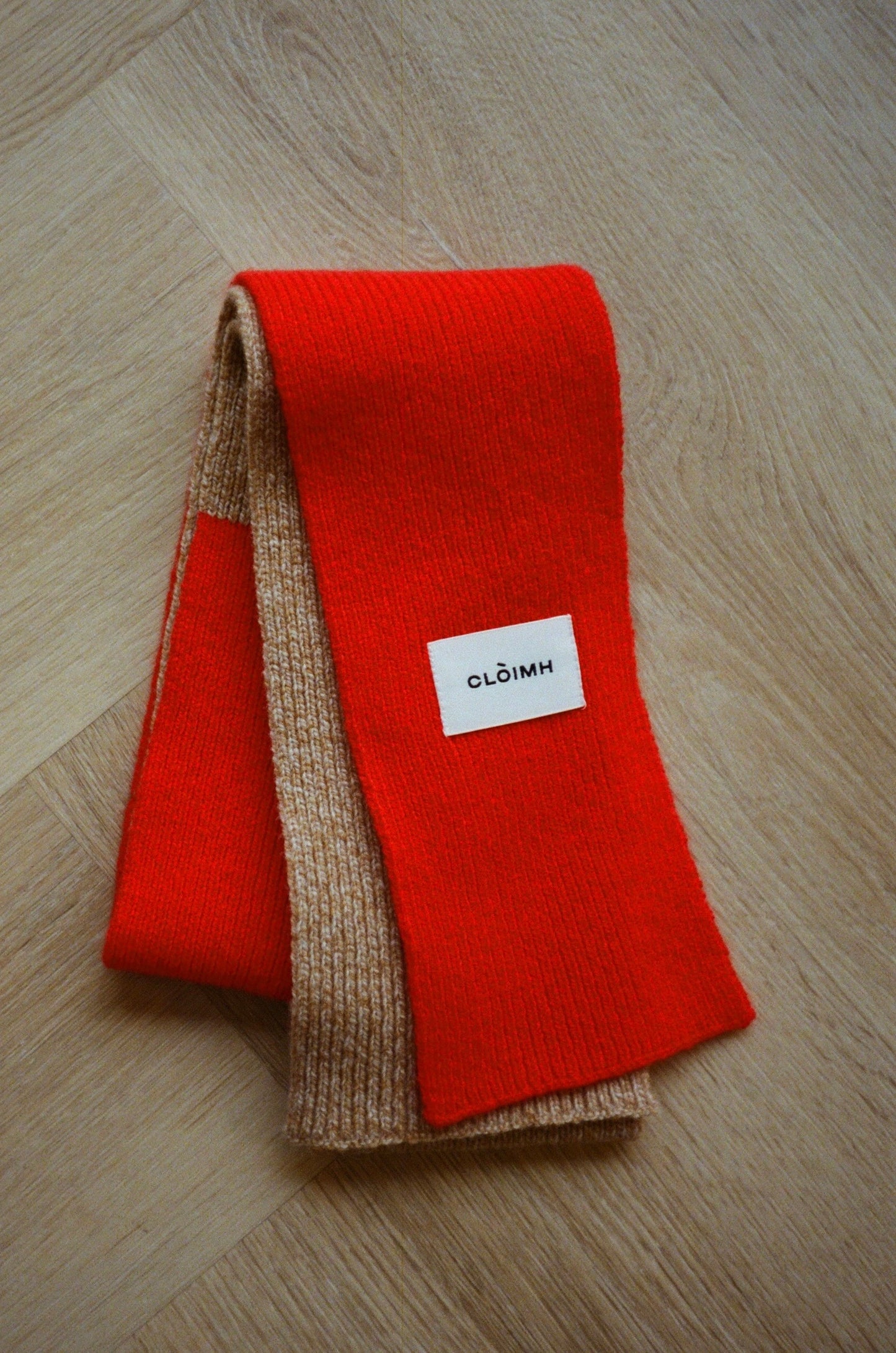 Blocked Mini Soft Wool Scarf - Sand Marl/Red