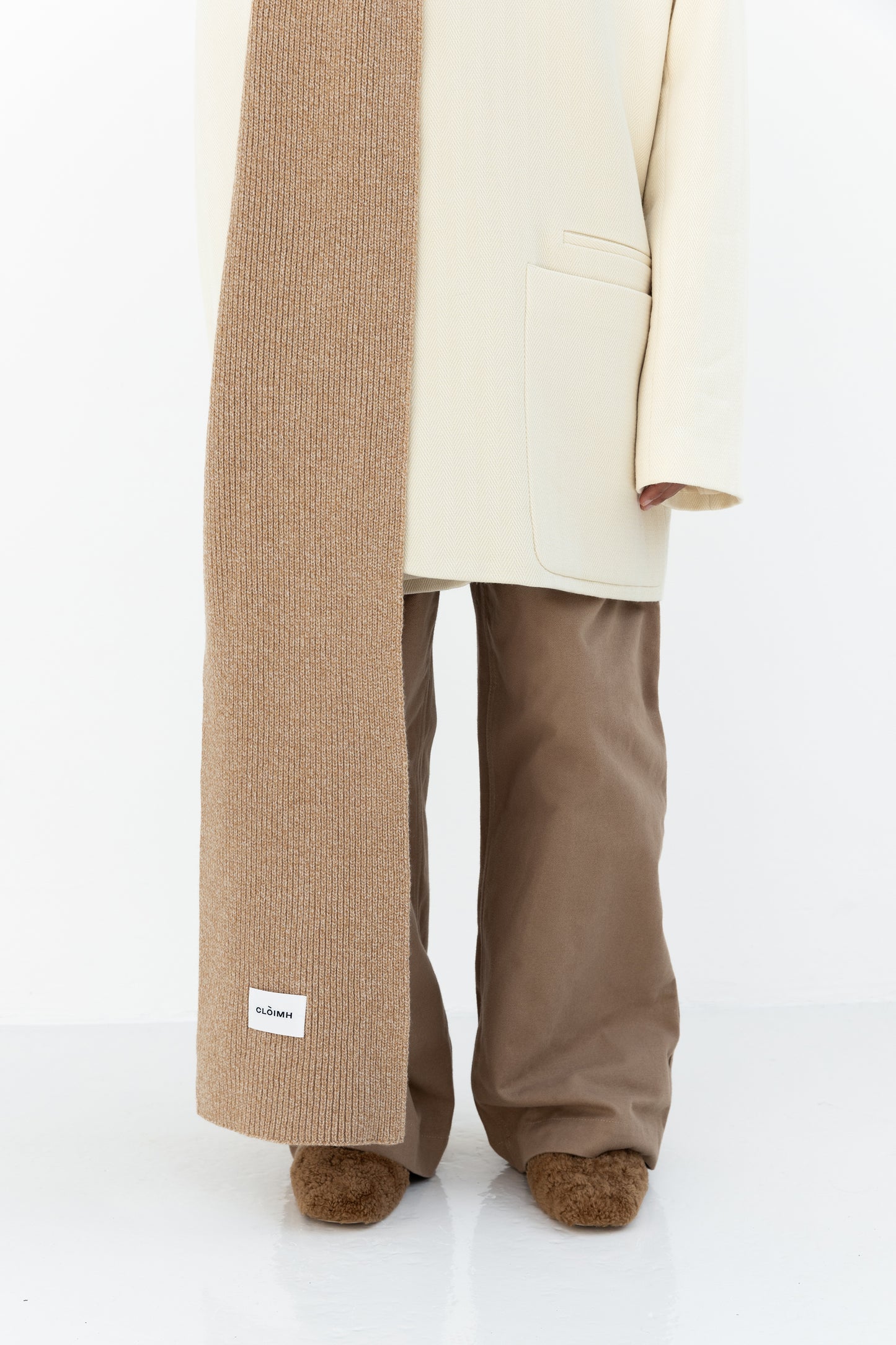 Long Soft Wool Scarf - Sand Marl