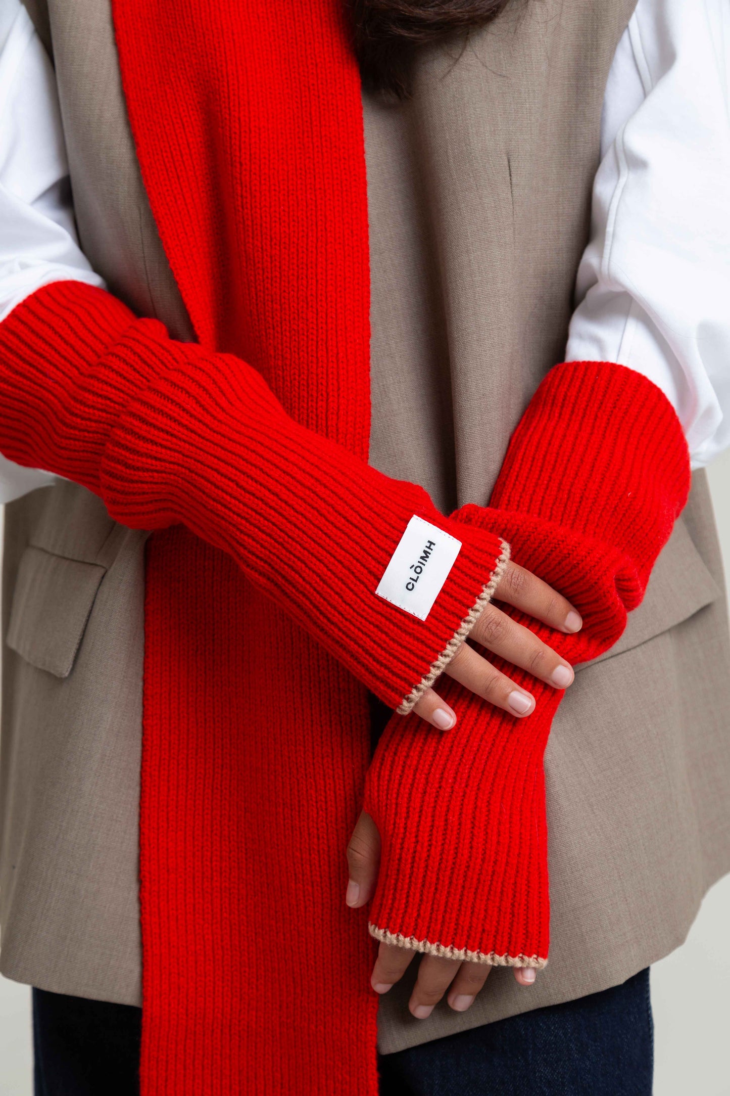 Soft Wool Fingerless Gloves - Red