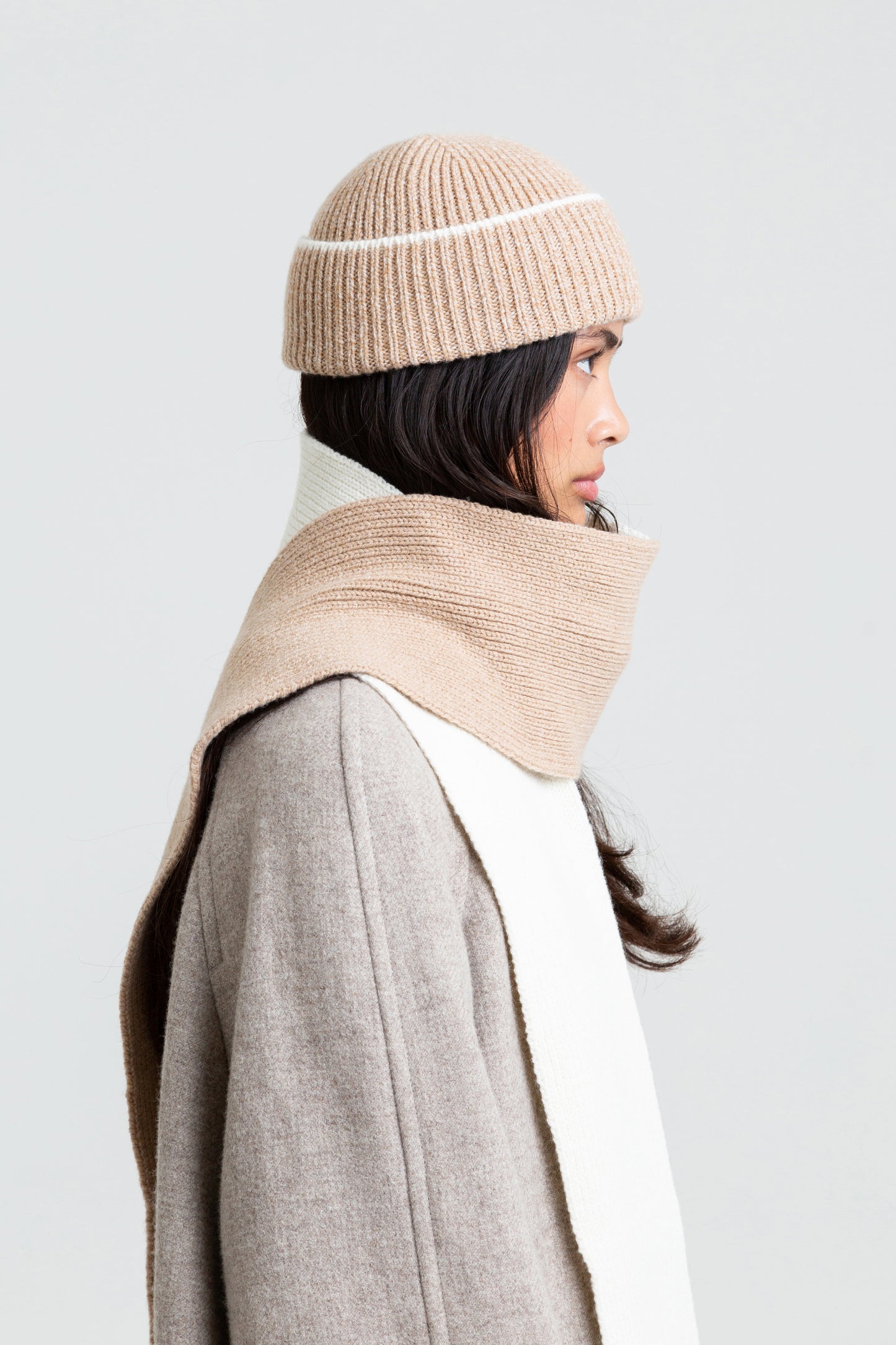 Blocked Soft Wool Scarf - Ecru/Sand