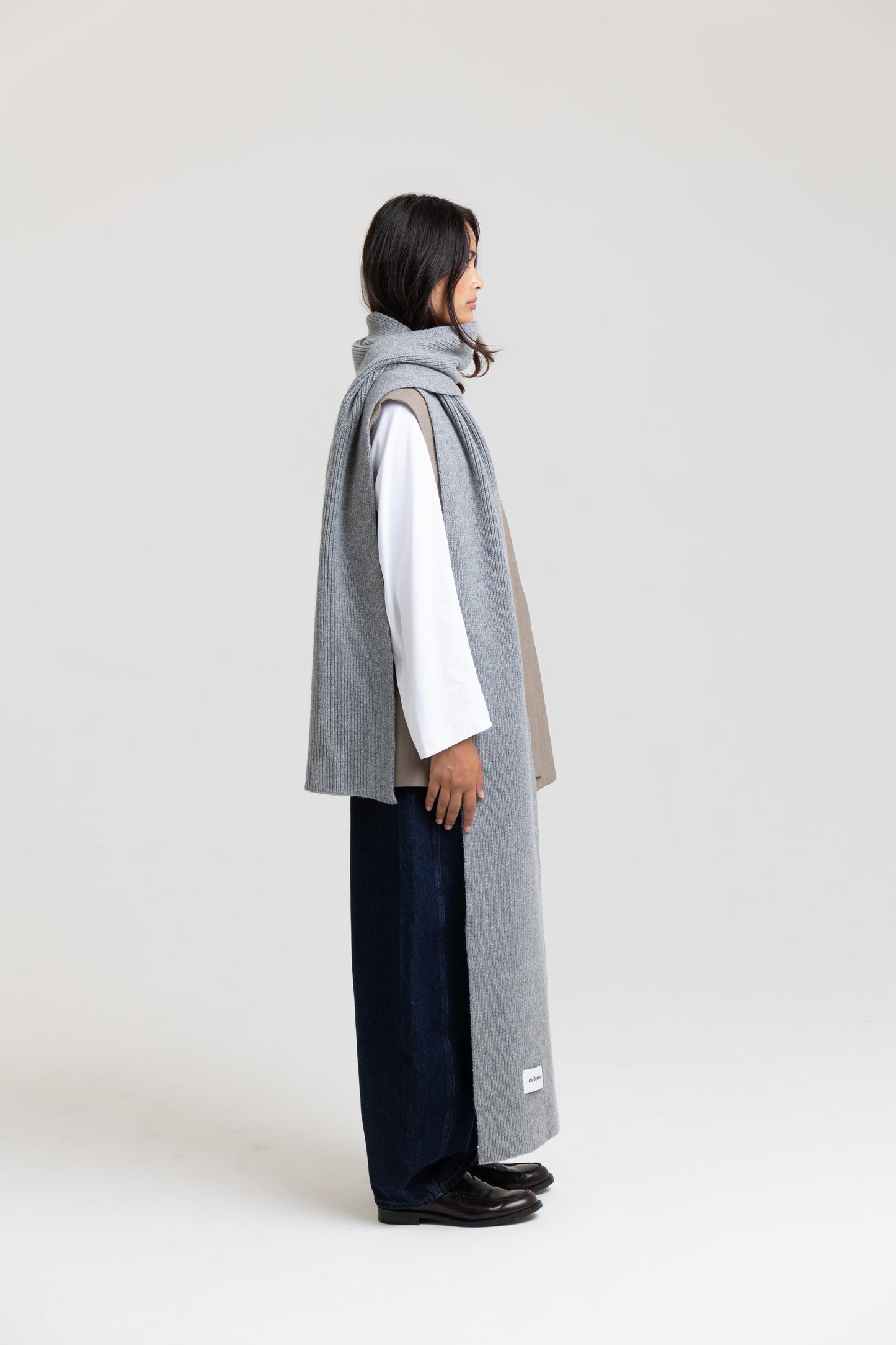 Long Soft Wool Scarf - Grey