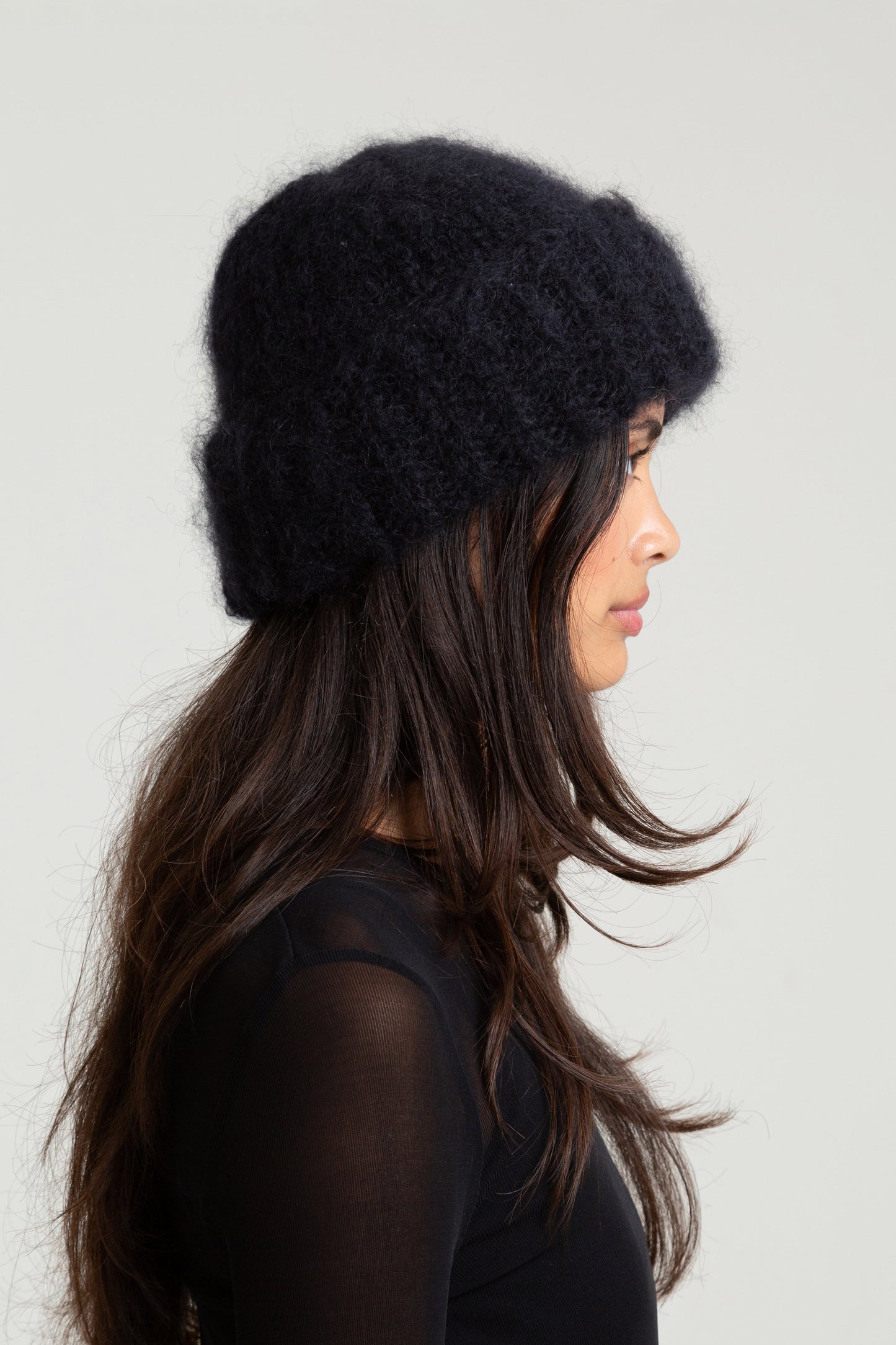 Brushed Mohair-Wool Beanie Hat - Black