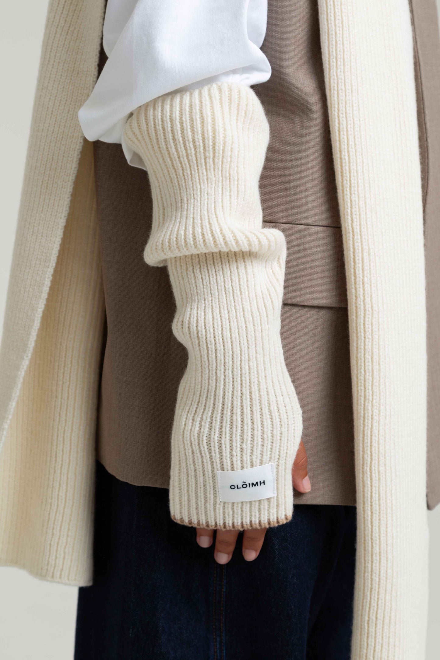 Soft Wool Fingerless Gloves - Ecru