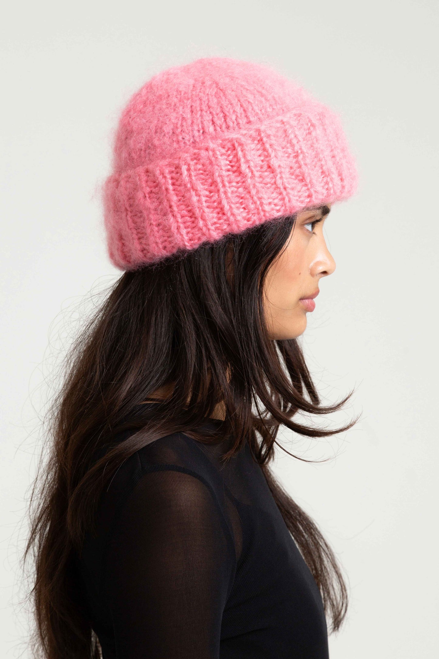 Brushed Mohair-Wool Beanie Hat - Rose