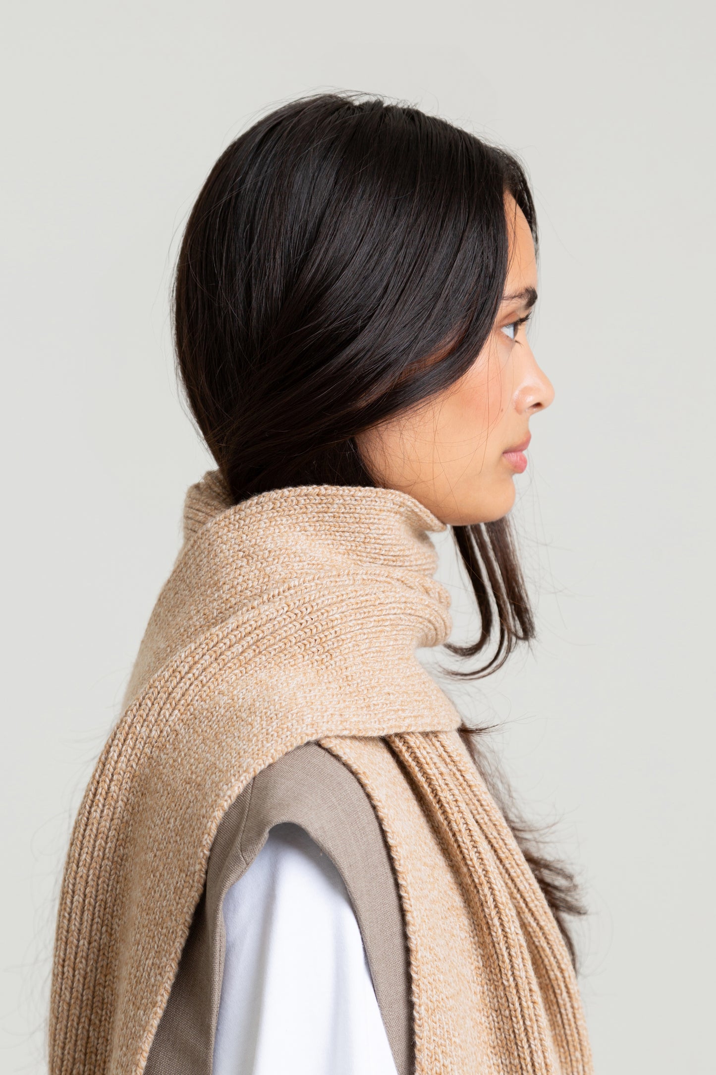 Long Soft Wool Scarf - Sand Marl