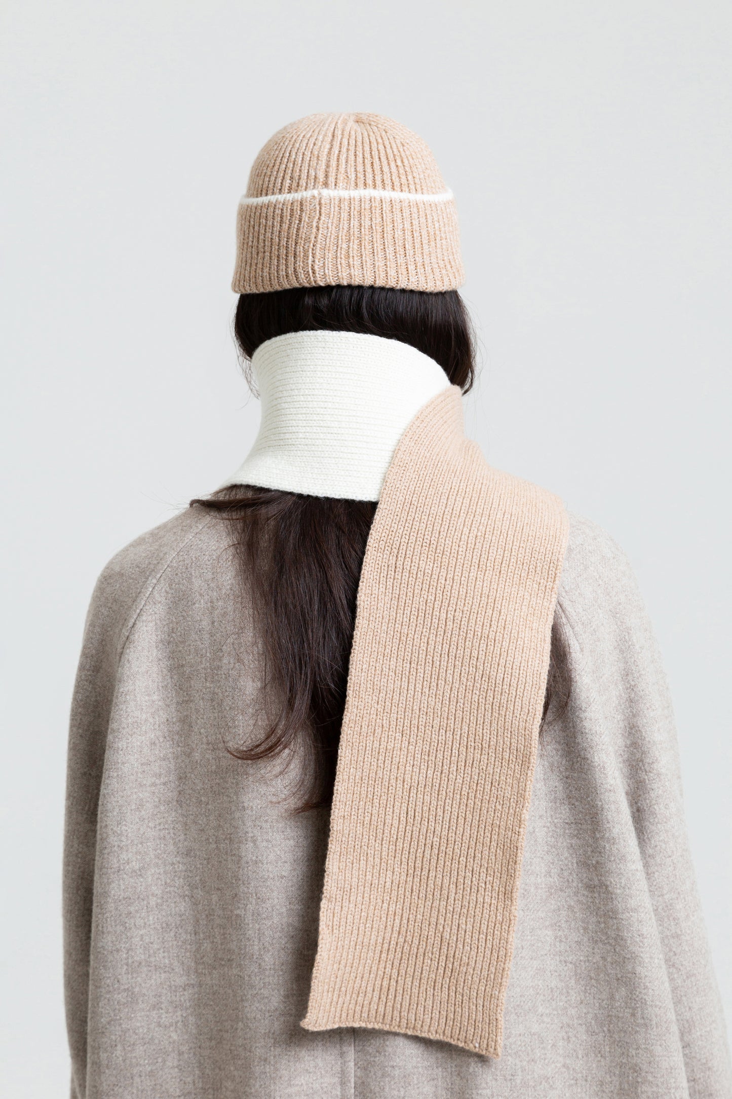 Blocked Soft Wool Scarf - Ecru/Sand