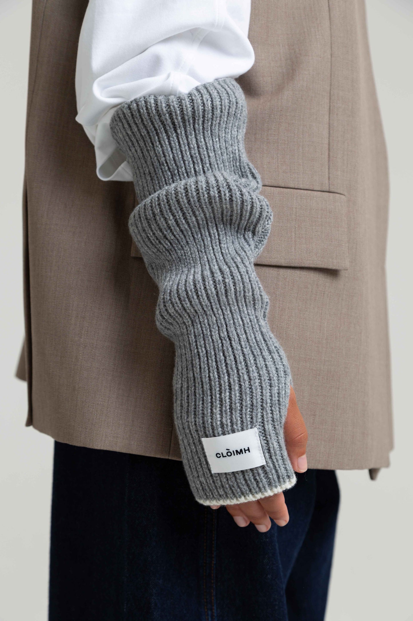 Soft Wool Fingerless Gloves - Grey