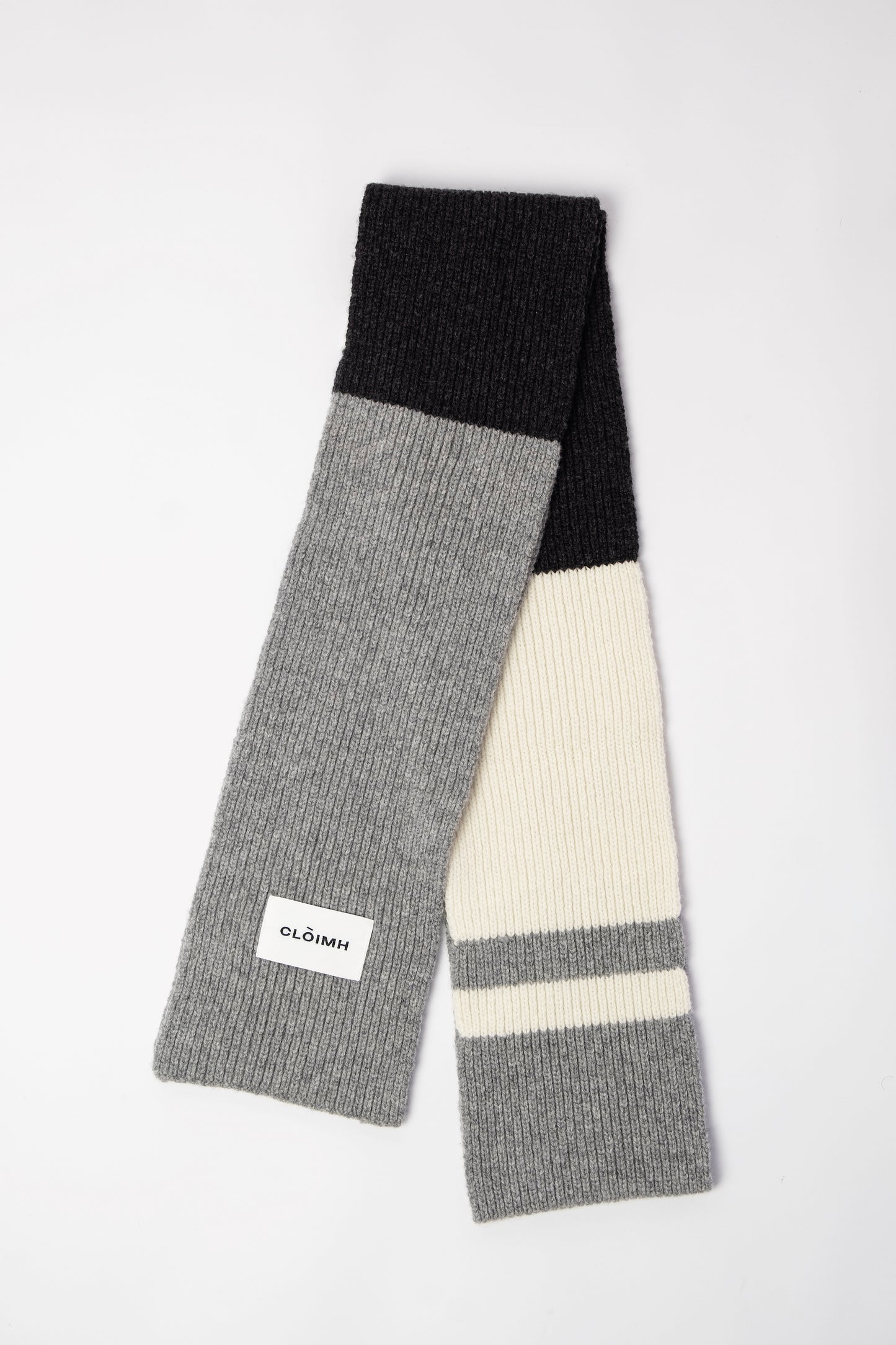 Striped Soft Wool Scarf - Grey/Charcoal/Ecru