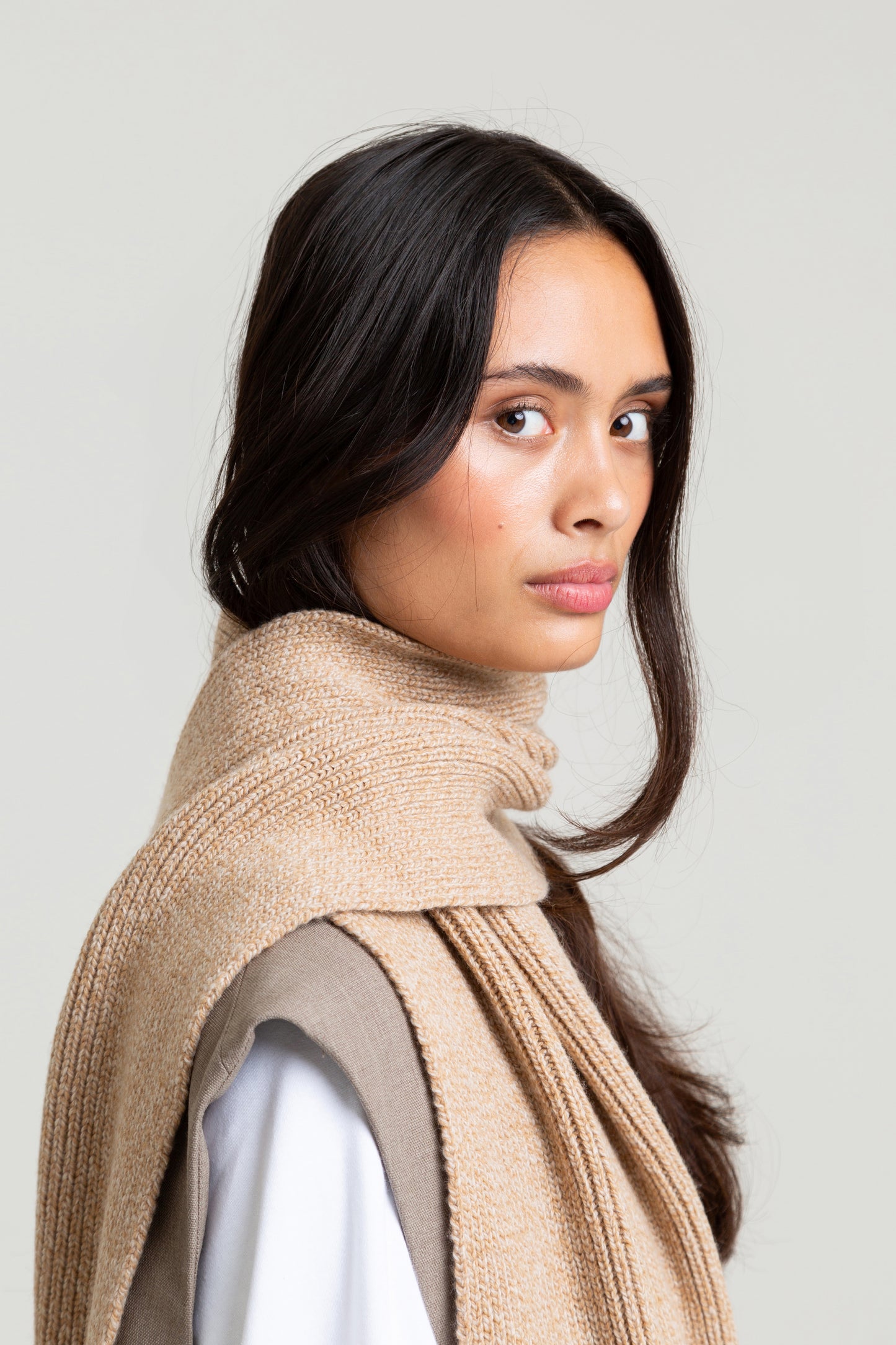 Long Soft Wool Scarf - Sand Marl