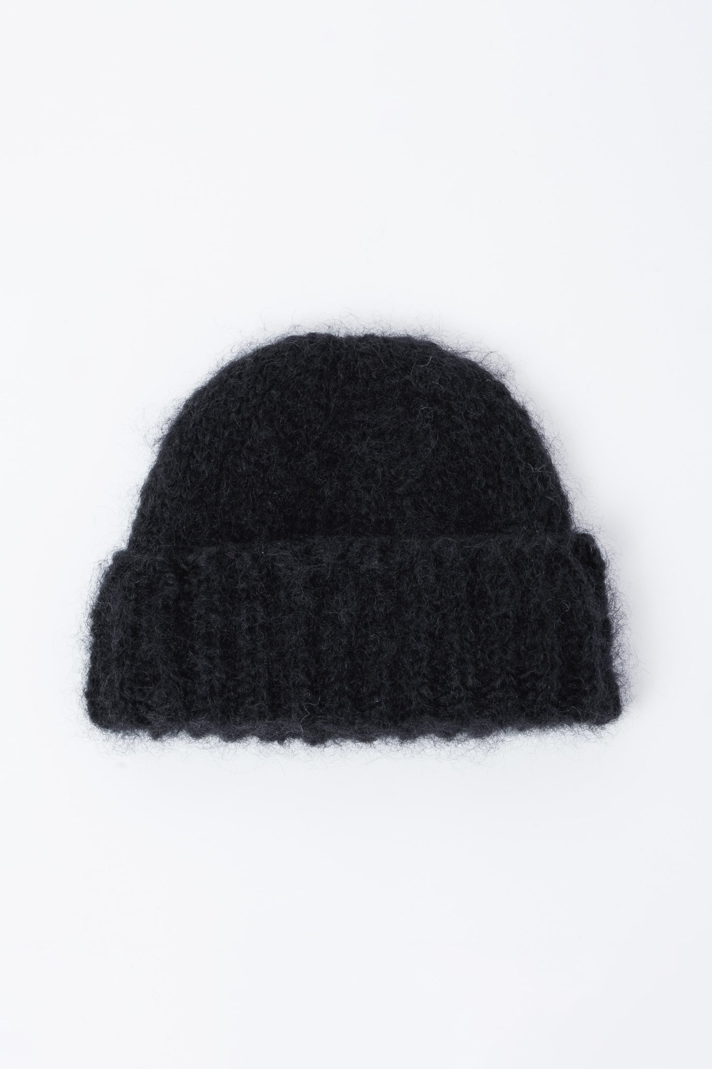 Brushed Mohair-Wool Beanie Hat - Black