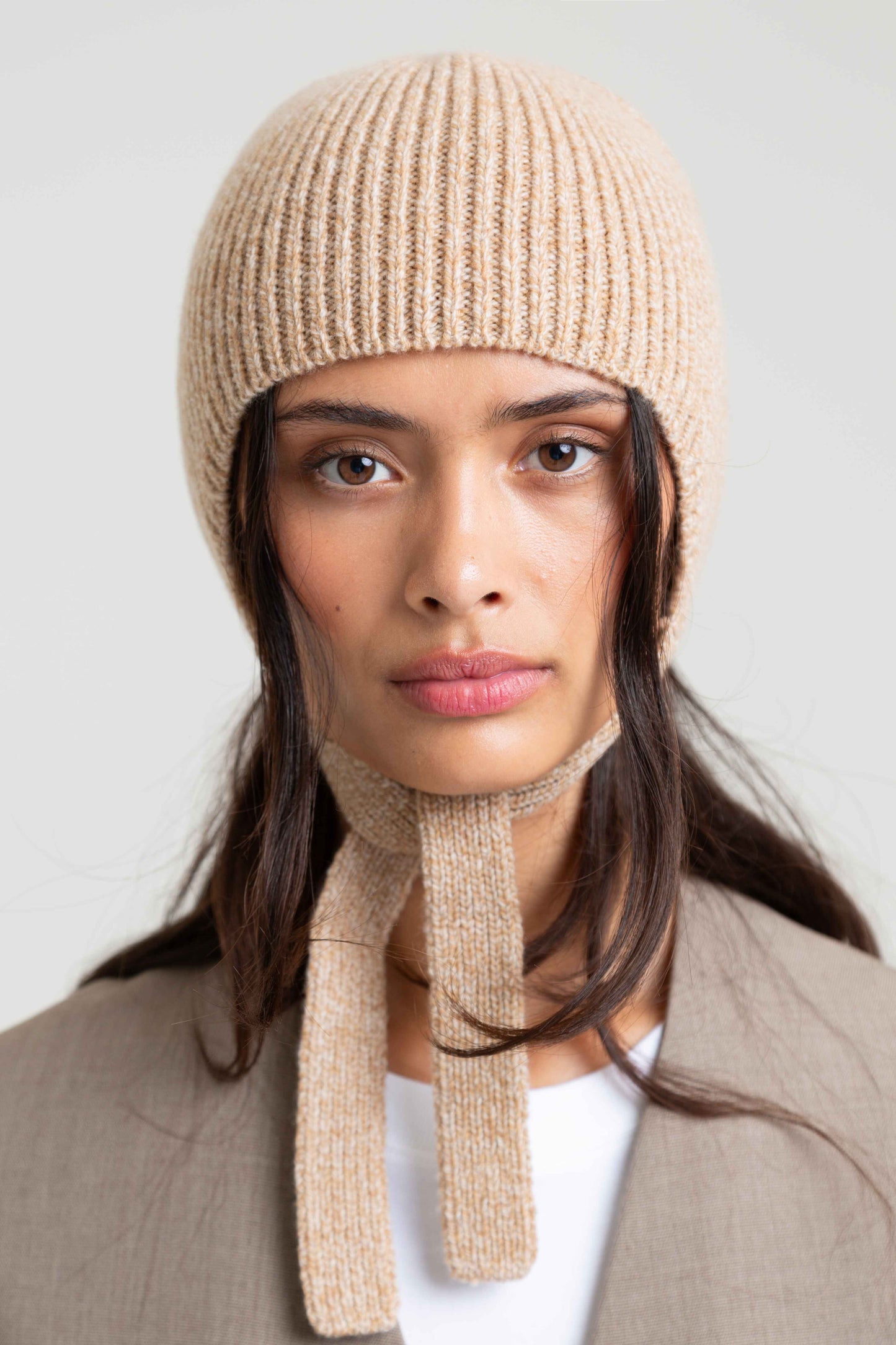 Tied Soft Wool Hood - Sand Marl