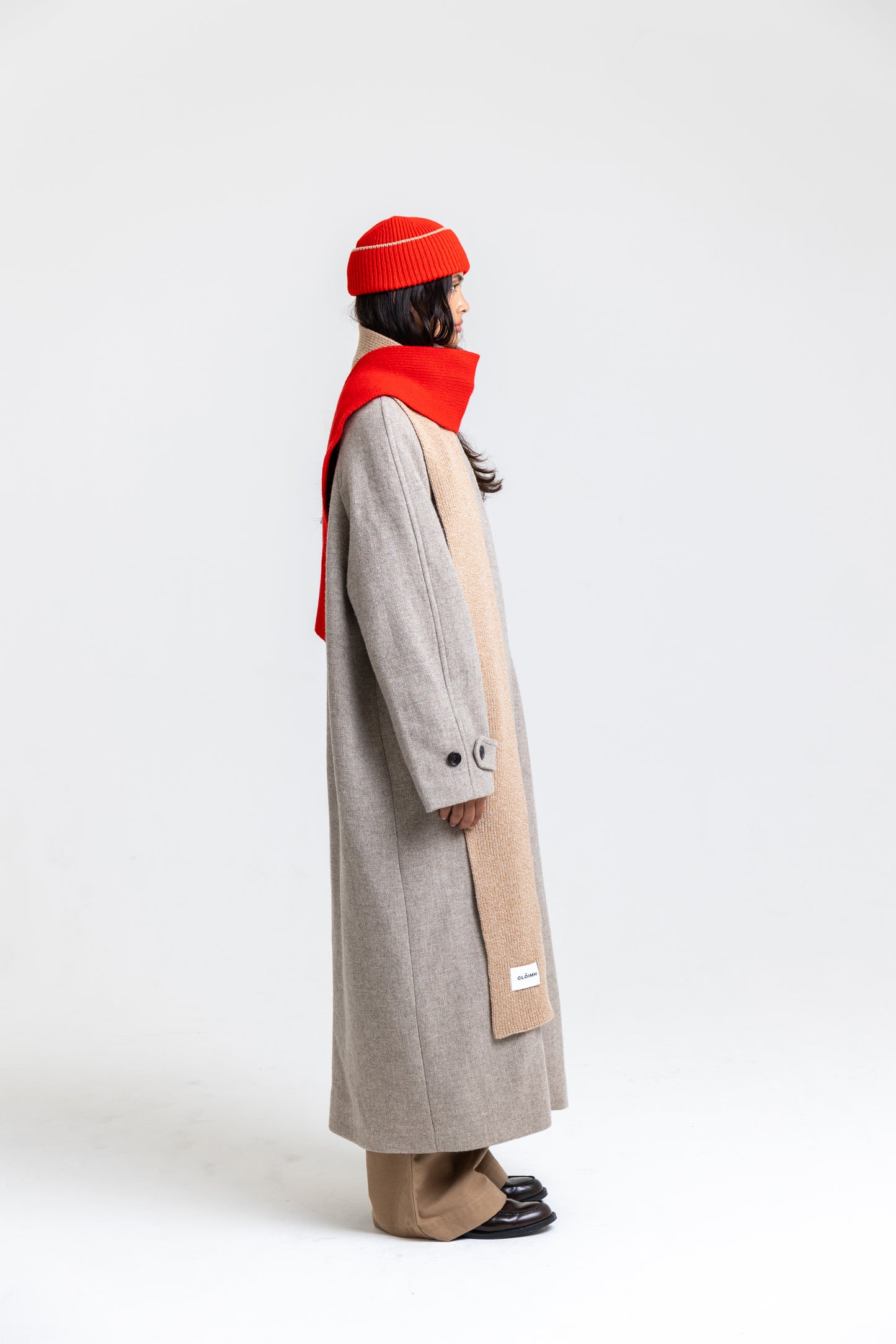 Blocked Soft Wool Scarf - Sand Marl/Red