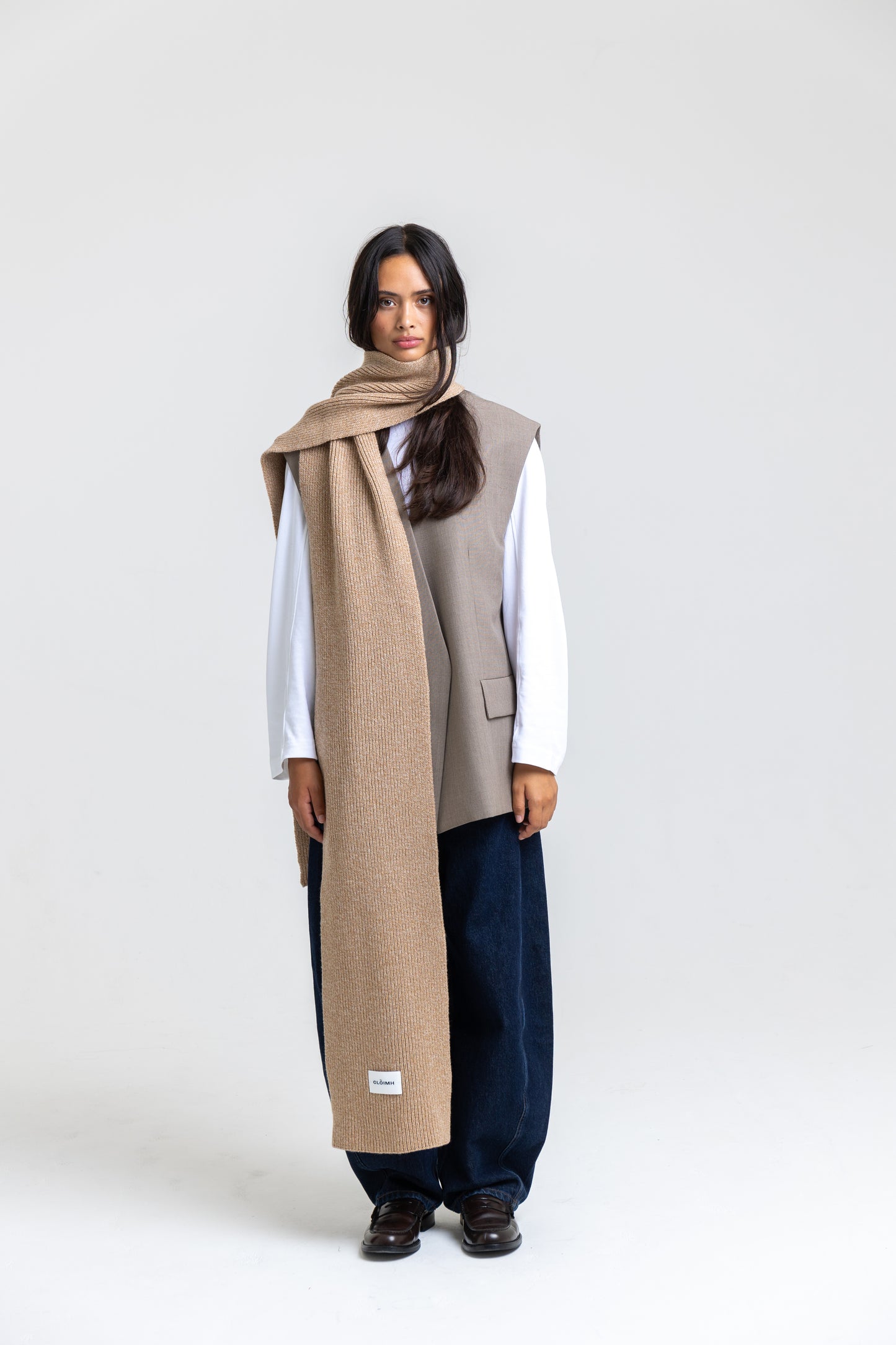 Long Soft Wool Scarf - Sand Marl