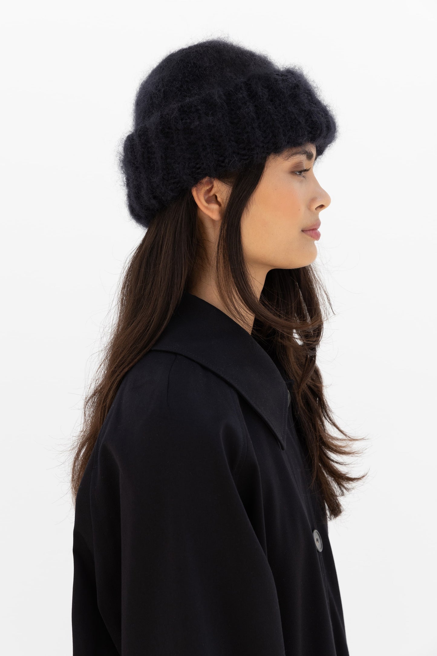 Brushed Mohair-Wool Beanie Hat - Black