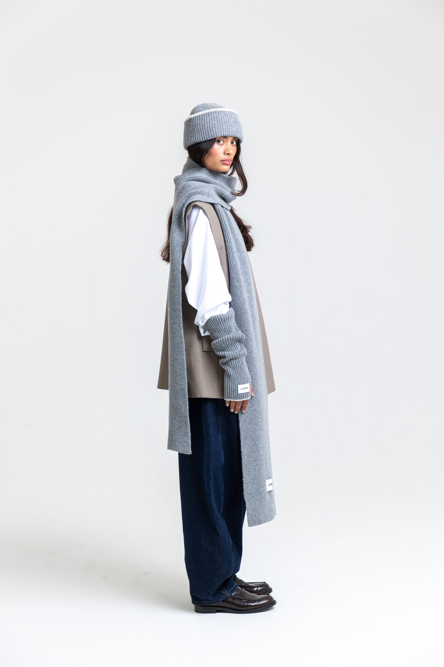 Long Soft Wool Scarf - Grey