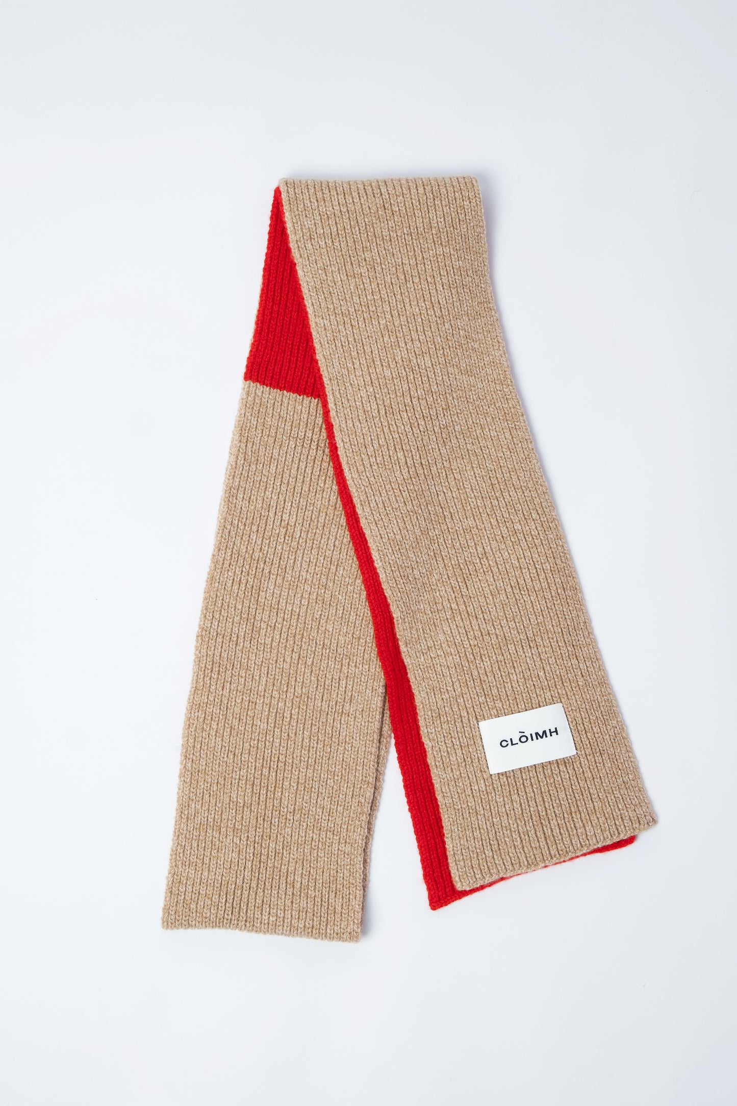 Blocked Soft Wool Scarf - Sand Marl/Red