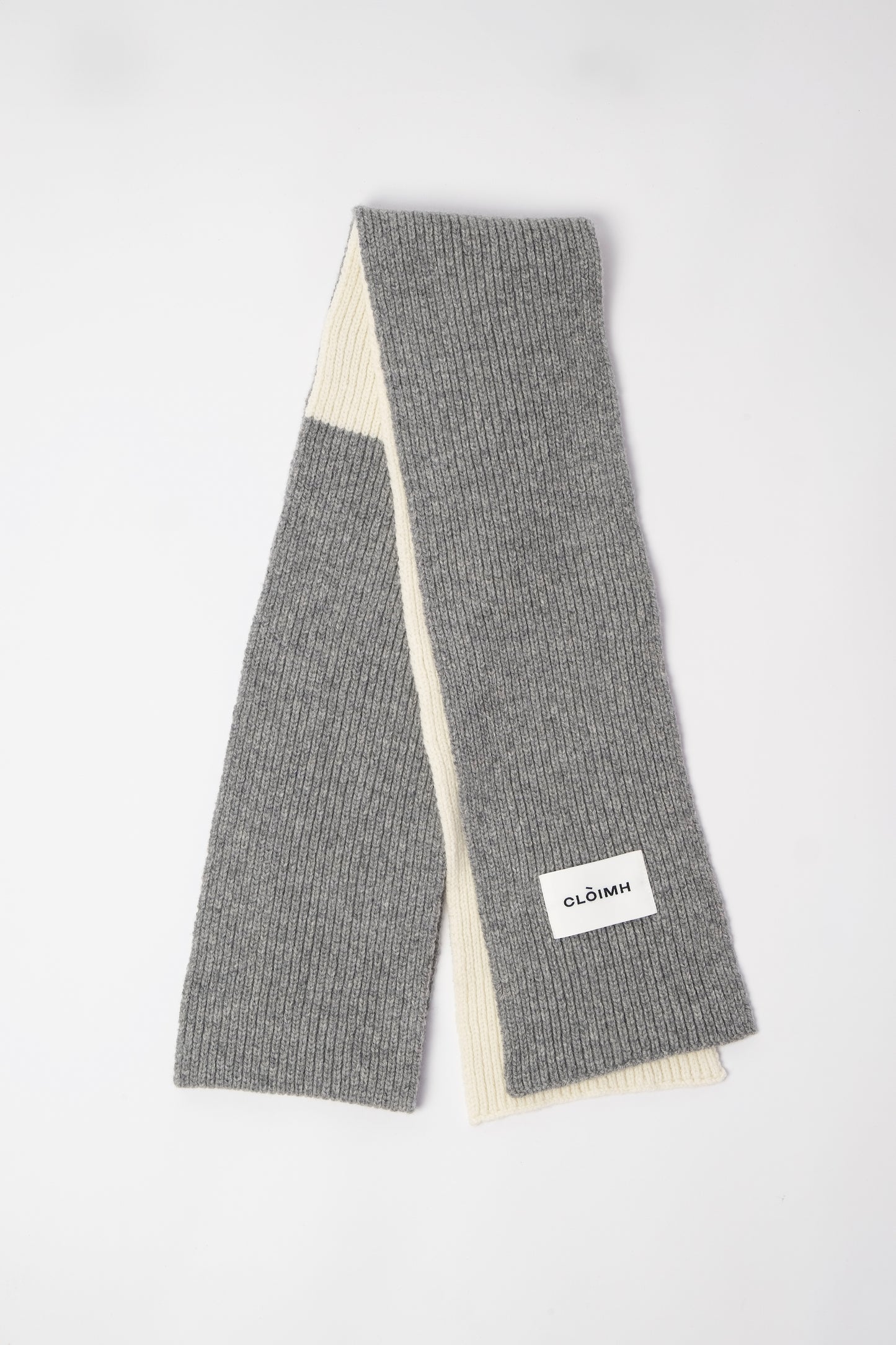 Blocked Soft Wool Scarf - Grey/Ecru