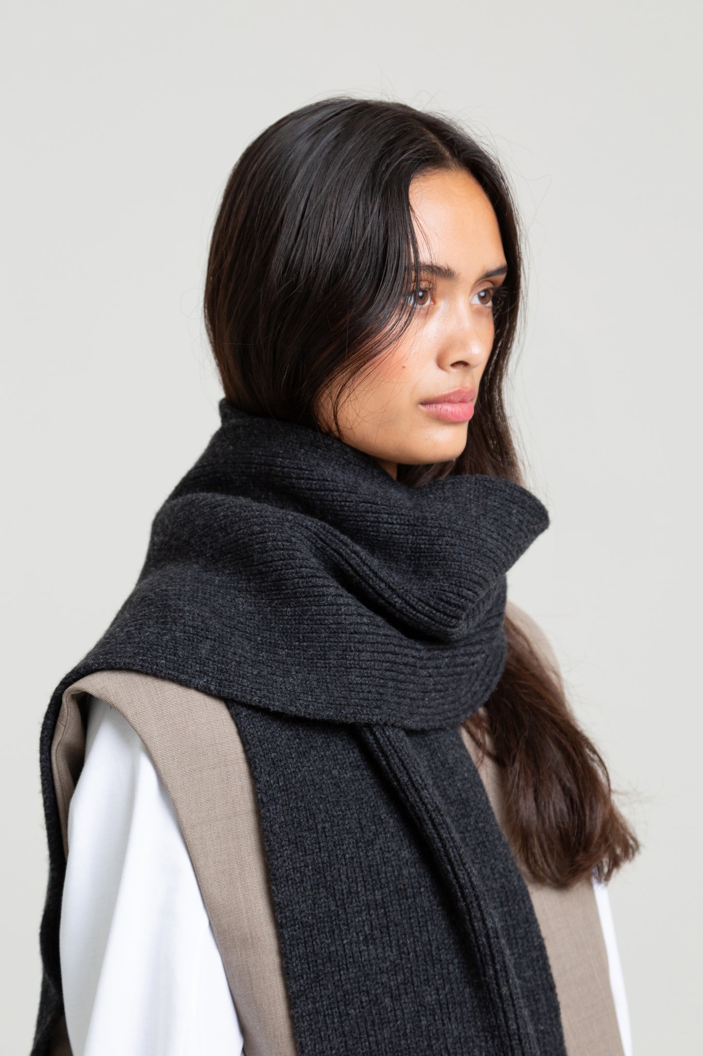 Long Soft Wool Scarf - Charcoal