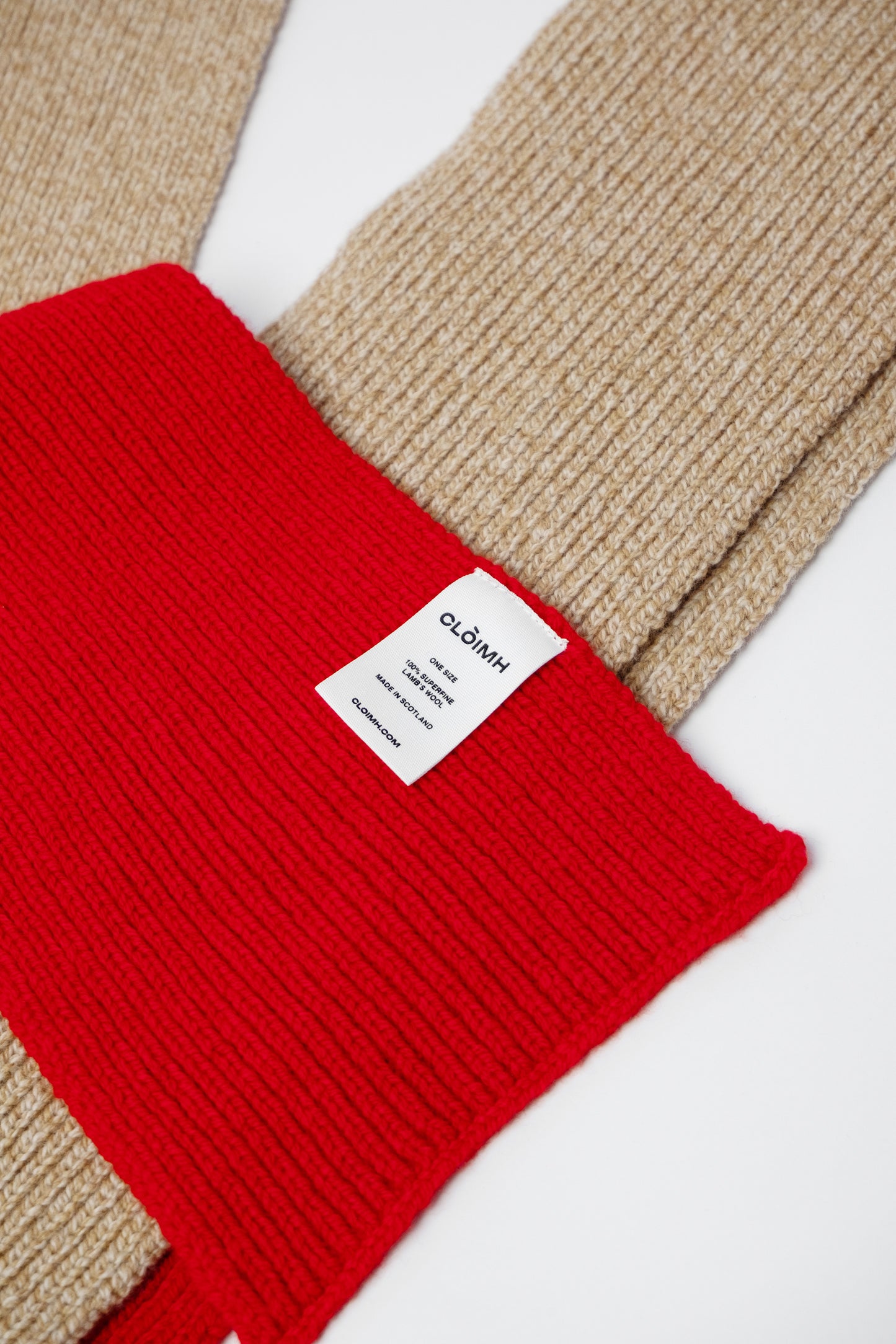 Blocked Soft Wool Scarf - Sand Marl/Red