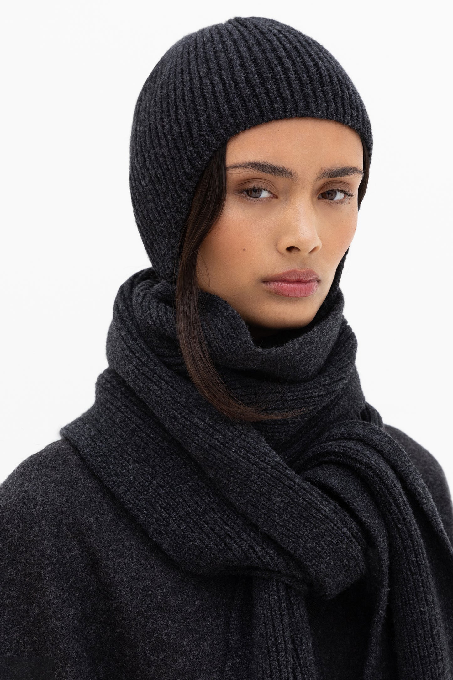 Long Soft Wool Scarf - Charcoal